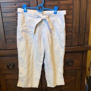 Cream Cropped Pants with Tie Waist